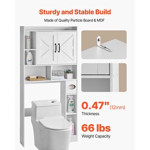 Mobiletto Sopra WC, Altezza 66,14 Pollici, Organizzatore per Bagno e Spa con Doppia Porta, Ripiano Regolabile, Materiale in Legno MDF - Product Image 5