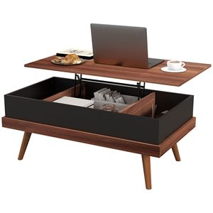 Robusto tavolino in legno con rifinitura in noce con scomparti nascosti - Product Image 1