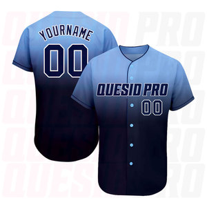 Camiseta de Béisbol Personalizada con Diseño de Logotipo, Sublimación, Color Azul Claro, Azul Marino y Blanco, Estilo Auténtico - Product Image 1