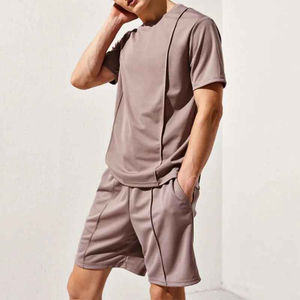 Nouvel ensemble décontracté pour homme : T-shirt à manches courtes et short en coton respirant, ensemble de survêtement tricoté uni doublé pour homme - Product Image 3