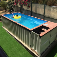 Piscine modulaire en conteneur d'usine, piscine hors sol extérieure avec terrasse en bois pour villa, jardin, complexe hôtelier, cour arrière