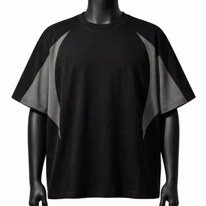 Camiseta Oversize Personalizada con Bloques de Color para Hombre, Estilo Urbano con Paneles en Contraste, de Algodón, Manga Corta, Casual, de Moda, Lisa, con Cuello Redondo - Product Image 1