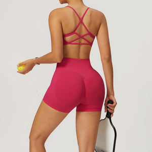 Ensemble short et soutien-gorge de sport pour femme, confortable, extensible, col en U, sans couture, effet froncé - Product Image 6