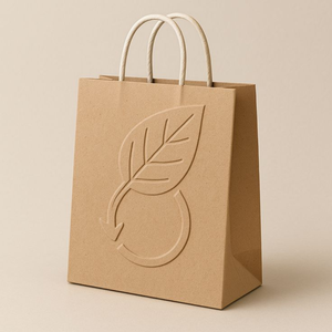Bolsa de Regalo Ecológica de Papel Kraft para Compras con Diseño de Hoja en Relieve y Símbolo de Reciclaje - Product Image 1