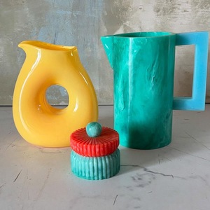 Marbled <b>Turquoise</b> Green Water Jug with Square Handle Drink Pot Dishwasher Safe Kitchen Serving ware for Home Party - Product Image 3