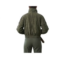 Blouson Bomber Moto en Daim Olive Tissé, Coupe Ample et Oversize, avec Col Montant et Fermeture Ceinture pour Homme – Collection Automne