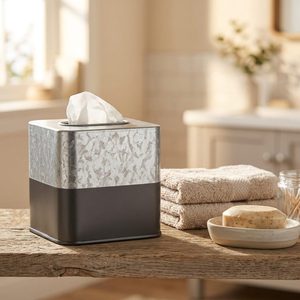 Porte-serviettes classique en fer galvanisé fait main 14 cm, avec bord ourlé en zinc anthracite, couvercle de boîte à mouchoirs pour la maison, compatible avec les boîtes standard - Product Image 1