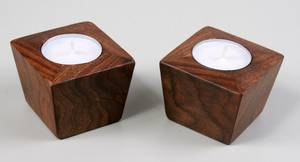 Portavelas de madera contemporáneo para velas de té: Acabado pulido a mano - Product Image 4