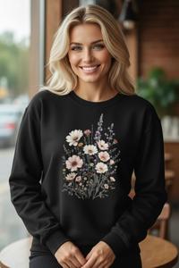 Sudadera Floral de Cuello Redondo, Regalo Acogedor para Él, Diseño Floral Vintage, 100% Algodón, Sudadera de Invierno, Bordado Digital - Product Image 2
