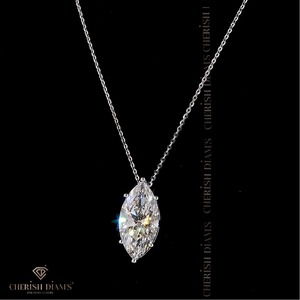 Nouveau design de collier solitaire en diamant de laboratoire taille marquise, bijoux fins en diamant avec certification IGI et clarté VVS pour femmes - Product Image 1