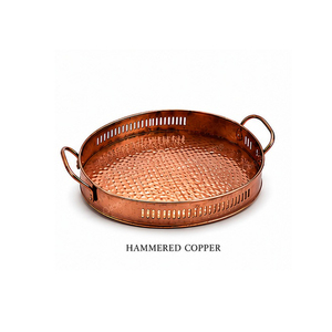 Round <b>Black</b> Metal Sustainable Eco-Friendly Handmade Elegant Serving <b>Tray</b> with Geometric Pattern and Handles for Residential Use - Product Image 4