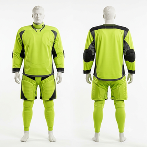 Uniforme de Portero de Hockey sobre Césped de Primera Calidad, 260 GSM, Poliéster y Spandex, Verde Neón con Paneles Negros, Logotipo Personalizado - Product Image 1