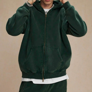 OEM Winter Hooded Casual Acid Wash Tracksuit Oversized <b>Distressed</b> Heavyweight Best Quality Zip up for Men & Women - Product Image 4