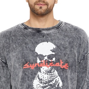 2024 Vintage lavage à l'acide pull de haute qualité 100% coton sweats à col rond pour hommes Logo personnalisé motif solide pour l'automne - Product Image 4