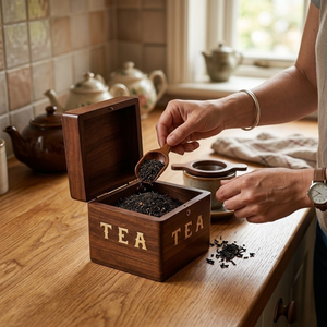 Handmade Indian Rosewood <b>Tea</b> Storage <b>Box</b> |Square Wooden <b>Tea</b> Organizer Container with Decorative Inlay Elegant Kitchen Decor Gift - Product Image 4