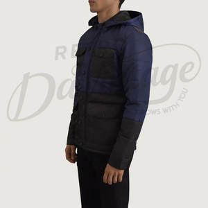 Chaqueta Acolchada Azul Marino para Hombre, con Contraste, Múltiples Bolsillos, Capucha, Estilo Táctico, Abrigo Acolchado para Invierno - Product Image 5