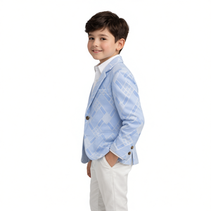 เสื้อเบลเซอร์พิมพ์ลายสีฟ้าและสีขาวสำหรับเด็กผู้ชาย - Product Image 3