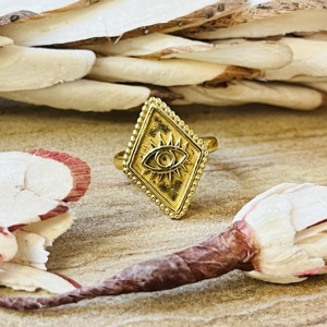 Anillo de Ojo Turco de Diseño Único, Anillo Boho de Latón para Mujer, Chapado en Oro de 18k, Anillo Geométrico de Protección, Estilo Tribal Vintage, Venta al por Mayor/OEM/ODM - Product Image 1