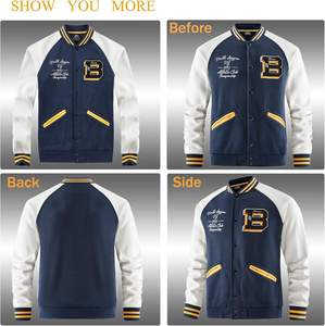 Veste varsity en laine pour homme, col montant, fermeture éclair, respirante, séchage rapide, vêtement d'extérieur décontracté pour l'hiver - Product Image 3