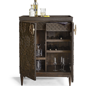 Mueble Bar de Madera de Caoba Maciza Tallado a Mano de Lujo, Mueble para Almacenamiento de Vino con Relieve, Exhibidor de Copas de Vino Moderno para el Hogar, Minimalista - Product Image 2