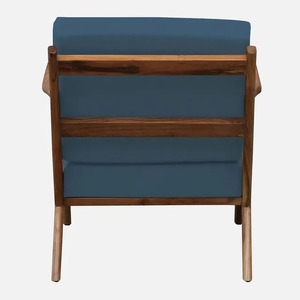 Fauteuil en bois de style mid-century modern avec dossier solide et revêtement bleu, chaise de salon au design ergonomique - Product Image 4
