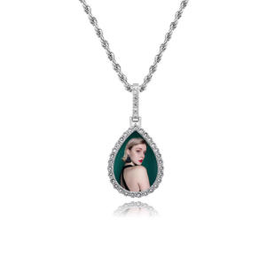 Silver Lab Grown Diamond Photo Pendant Teardrop <b>Memory</b> Necklace Custom Picture Charm <b>Gift</b> for Her - Product Image 2