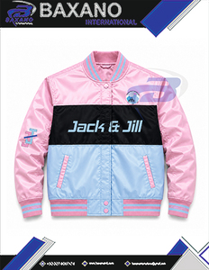 Chaqueta de carreras bordada para mujer de la hermandad Jack And Jill Of America, ropa griega vintage, chaqueta de carreras estilo universitario en rosa y azul. - Product Image 4