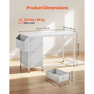 Scrivania Moderna Reversibile da 47 Pollici con Cassetti in Tessuto, Design Semplice e Moderno per Casa, Ufficio, Camera da Letto, in MDF per Hotel - Product Image 3