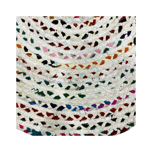 Tapis rond artisanal 100 % laine blanc cassé, coloré, en chindi recyclé, tressé, à tissage plat en spirale, style bohème, pour accent de décoration - Product Image 2