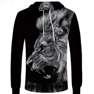Sudadera con Capucha de Impresión Digital Personalizada con Estampado de León, Sudadera Ligera de Forro Polar, Ropa Urbana de Corte Regular, Estilo Casual - Product Image 4