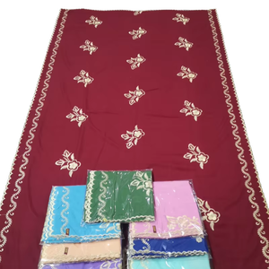 Hiyab de Algodón con Encaje para Mujer, Estilo Dubái, Color Rojo Dorado con Bordado Floral de Pedrería, Suave y Ligero para Uso Diario, Venta al Por Mayor - Product Image 1