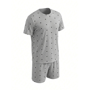 Ensemble de vêtements de détente pour hommes imprimés sur mesure en gros – Pyjama en jersey de coton doux, T-shirt à manches courtes et short, ensemble 2 pièces pour dormir - Product Image 2