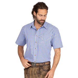 <b>Men</b> Blue&<b>White</b> Gingham <b>Short</b>-<b>Sleeve</b> <b>Shirt</b> Turn Down Collar Casual Bavarian Oktoberfest Plaid <b>Shirt</b> - Product Image 2