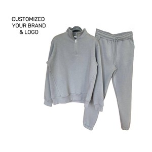 Bangladesh marque de vêtements Logo personnalisé imprimer homme pull uni solide polaire sweats pantalons de survêtement ensemble hiver à capuche fermeture éclair doublé - Product Image 1