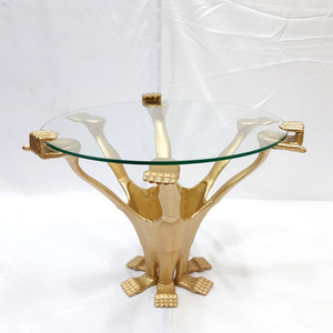 Stylish Furniture <b>Table</b> for Home Hotel and Restaurant <b>Decorative</b> <b>Tables</b> Gold Color Round Shaped Glass Top Furniture <b>Tables</b> - Product Image 1