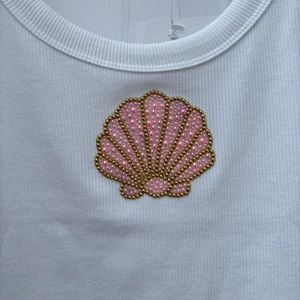 Beaded Embroidery Seed Beads Silver Plated Heart Shape High Quality Party Gift Handmade Cotton <b>Top</b> T-Shirt Customize Color White - Product Image 3