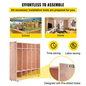 Armario para Abrigos de Guardería de 5 Secciones, 48 x 13 x 48 Pulgadas, Perchero para Aula con Colgador para Mochilas, 5 Ganchos, Mobiliario Escolar - Product Image 6