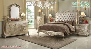 Ensemble de meubles de chambre à coucher en or impérial poli, ensemble de meubles de chambre à coucher de luxe couleur or, ensemble de meubles de chambre à coucher en bois massif taille king - Product Image 5