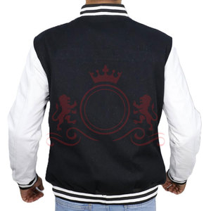 Custom Made Black <b>White</b> Letterman <b>Jacket</b> Contrast Sleeves Soft Fabric Modern Street Style For <b>Men</b> - Product Image 5