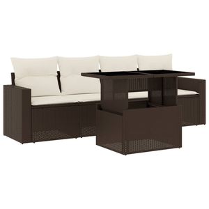Juego de Sofás Modulares de Jardín de 5 Piezas en Ratán PE Marrón, Muebles de Exterior con Cojines Impermeables, Diseño Contemporáneo - Product Image 2