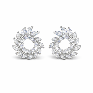 Boucles d'oreilles clous en or jaune 14 carats et argent sterling 925 avec diamants, motif feuille et pavé de diamants ronds, boucles d'oreilles florales élégantes, cadeau idéal pour elle - Product Image 1