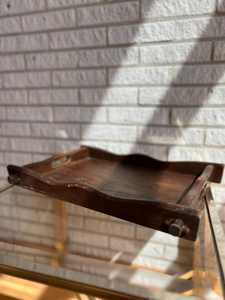 Plateau de service vintage en chêne massif avec poignées, plateau en bois rustique de style farmhouse - Product Image 3