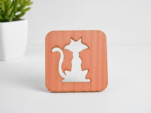 Posavasos de Madera Maciza con Silueta de Gato, Cortado con Láser, Hecho a Mano, Resistente al Calor, Protector de Mesa, Portavasos para Café, Té, para Amantes de Mascotas - Product Image 2