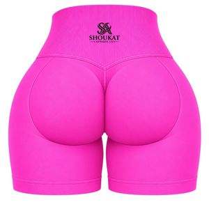 กางเกงขาสั้นออกกำลังกายสีชมพูสำหรับผู้หญิง เอวสูง ยืดหยุ่น เป็นมิตรกับสิ่งแวดล้อม ระบายอากาศได้ดี เหมาะสำหรับฟิตเนส วิ่ง โยคะ ออกกำลังกาย เล่นกีฬา และชุดกีฬา - Product Image 2
