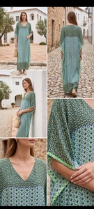V-Neck Geometric Print Maxi <b>Dress</b> Loose <b>Boho</b> Style Chiffon Summer Casual <b>Long</b> Sleeve Breathable Women's <b>Dress</b> - Product Image 4