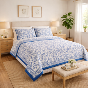 <b>King</b> <b>Size</b> 100% Cotton Bedsheet Set Jaipur Hand Block Printed Ultra Soft Durable Machine Washable Artisan Made Eco Hospital Home - Product Image 5