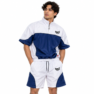 Wholesale Custom <b>Men</b>’s Short Sleeve Windbreaker <b>Jacket</b> & Shorts Colorblock Quarter Zip <b>Summer</b> Hoodies Shorts Sportswear <b>Jackets</b> - Product Image 1