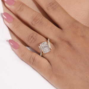 <b>Cushion</b> Cut Diamond Engagement <b>Ring</b> Lab Grown Shank Pave Bridal <b>Ring</b> with Round Brilliant Side Stones 925 Silver - Product Image 1