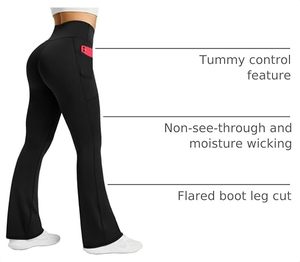 <b>Women's</b> High Quality Simple High Waist <b>Flared</b> Bootcut Full Length Solid Yoga <b>Leggings</b> Pockets Breathable Seamless - Product Image 3