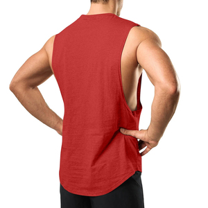 Débardeur Homme Rouge Sans Manches Col Rond Tricoté Uni Décontracté Coupe Musclée 100% Coton Anti-Boulochage - Product Image 2